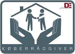 Tryghedsmærke fra Dansk Ejendomsmæglerforening, som viser uddannet og certificeret køberrådgivning